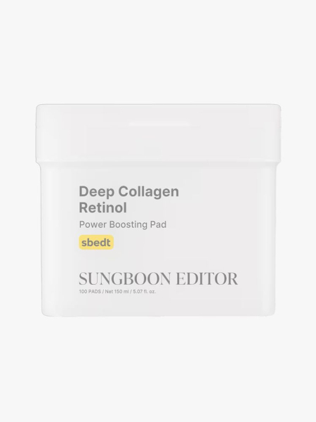 Sungboon Editor Deep Collagen Retinol Power Boosting Pad in branded component on a light gray background